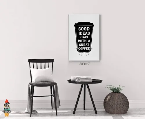 Vista 3 de HB Art Design Good Ideas Start With a Great Coffee Quote on Black Cup Canvas Print Wall Art Coffee Bar Decor Coffee Signs Kitchen Wall Decor Dining