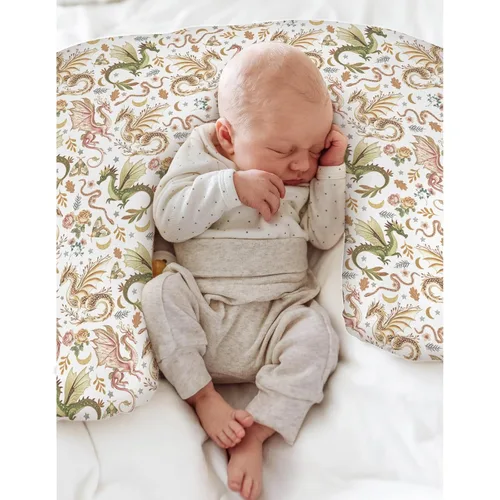 Vista 4 de Fairytale Dragons Boho Floral Baby Nursing Pillow Covers for Boy Girl Magical Dragon Moon Moth Flowers Nursery Pillowcase for Breastfeeding Pillows