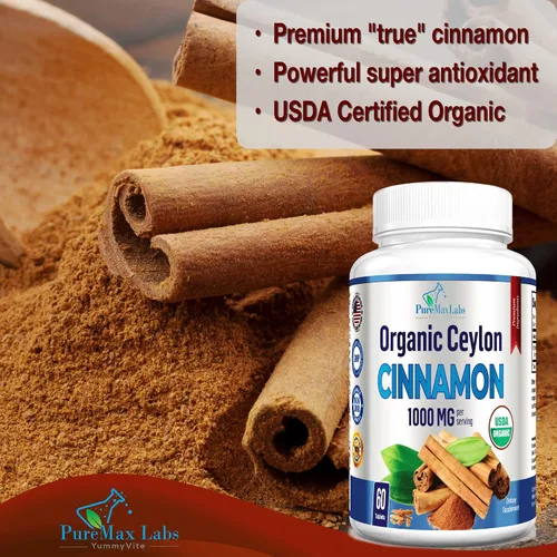 Vista 3 de YUMMYVITE Canela de Ceilán orgánica, 1000 mg por porción, suplemento orgánico certificado de canela verdadera, antioxidante, absorción rápida, 60