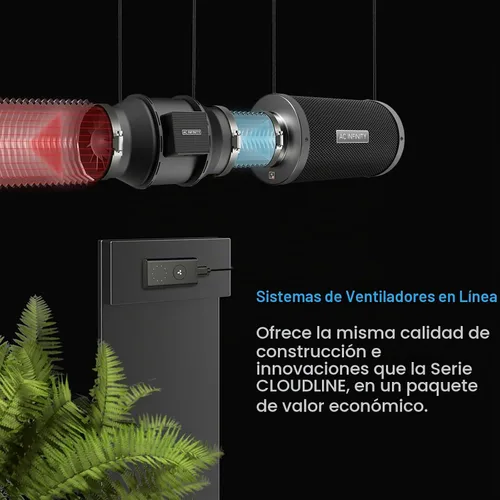 Vista 2 de AC Infinity CLOUDLINE LITE - Kit de filtración de aire de 4 pulgadas, ventilador en línea y filtro de carbono, sistema de refrigeración