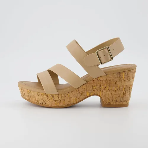 Vista 2 de CUSHIONAIRE Sandalia Russ de cuña de corcho para mujer + espuma viscoelástica, anchos disponibles