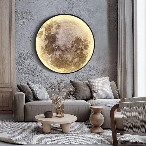 Vista 9 de Lámpara de pared de luna regulable de 9.5 pulgadas con control remoto, moderna lámpara de pared LED enchufable, lámpara de pared negra de 12 W