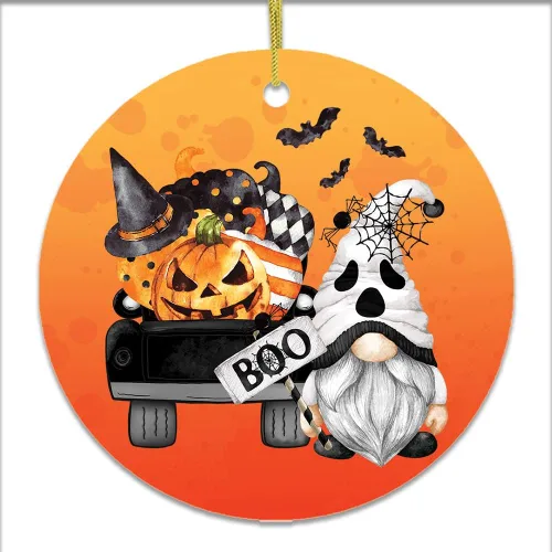 Vista 3 de ¡Boo! Adorno de gnomo fantasma de Halloween