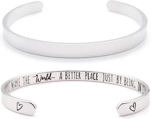 Vista 156 de Pulseras inspiradoras para mujer, joyería de acero inoxidable, con refranes, pulsera motivacional con mensaje oculto, pulseras grabadas para mejor