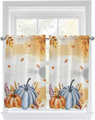 Vista 112 de Cortinas de cocina de Navidad, cenefa semitransparente ajustable con lazo, muñeco de nieve, copo de nieve, bolsillo para barra, tratamiento