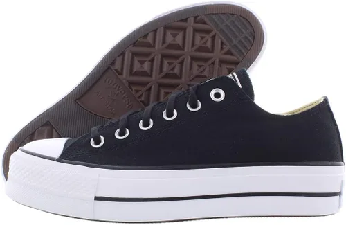 Vista 8 de Converse Chuck Taylor All Star Low Top (versión internacional), tenis deportivos para mujer de EE. UU, Elevador de lonaNegroBlancoBlanco