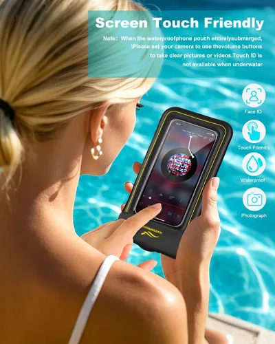 Vista 7 de Funda impermeable 2 en 1 para teléfono y brazalete para teléfono, funda impermeable subacuática para teléfono con correa desmontable, bolsas