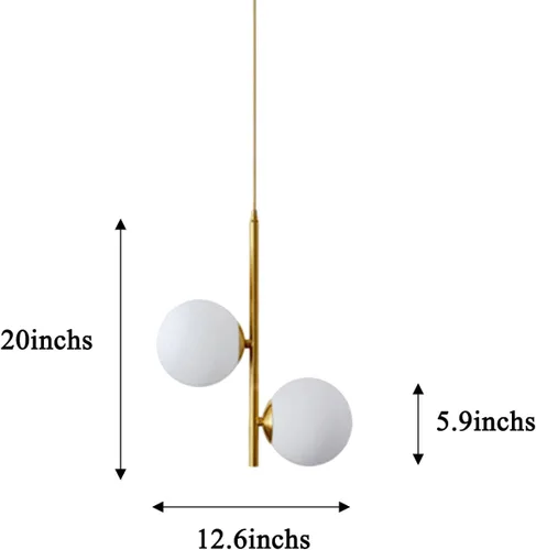 Vista 2 de Lámpara colgante de cristal blanco con forma de globo de 2 luces, bola de vidrio blanca y latón dorado Matel lámpara colgante lámpara de techo