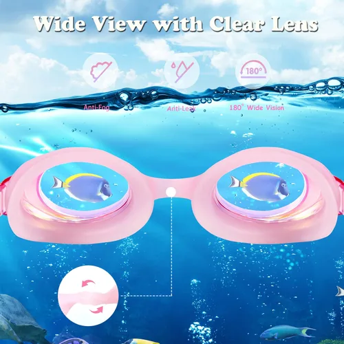 Vista 2 de EWPJDK Gafas de natación para niños, paquete de 2 gafas de natación antivaho sin fugas para niños de 3 a 15 años