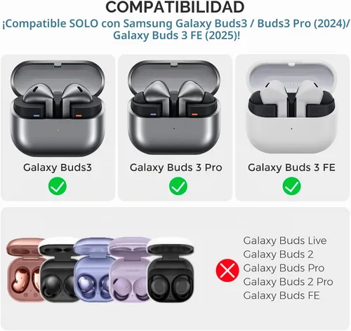 Vista 2 de AhaStyle - Carcasa transparente para Samsung Galaxy Buds 3 FE/Galaxy Buds3 Pro/Buds 3