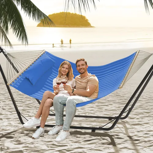 Vista 4 de YITAHOME Hamaca con soporte incluido, hamaca resistente, hamaca portátil impermeable de 12 pies con bolsas de almacenamiento de almohada, 450 libras
