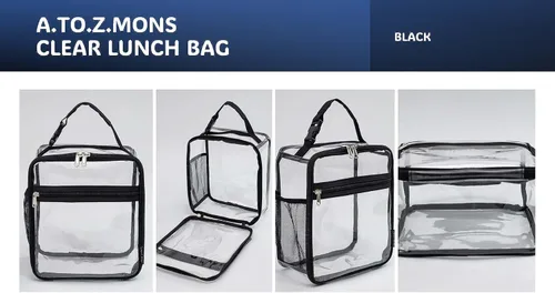 Vista 4 de Lonchera transparente, reutilizable, bolsa transparente para el trabajo, picnic, control de seguridad (pequeña), color negro