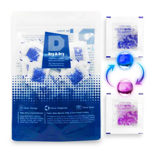 Vista 16 de Dry & Dry Paquetes de gel de sílice de 0.04 oz [50 paquetes] Indicador azul (azul a rosa) Paquetes de gel de sílice desecantes Paquetes de gel