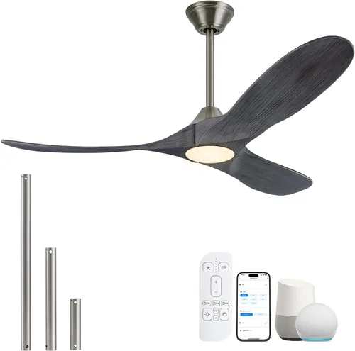 Vista 10 de Ventilador de techo inteligente negro de 52 pulgadas con luces, ventilador de techo para exteriores para patio, ventilador de techo de 3 aspas