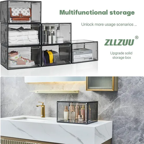 Vista 5 de ZLLZUU Organizador de Zapatos Cajas de Almacenamiento de Zapatos, Paquete de 6 Cajas de Zapatos Grandes con Puerta Frontal Abatible con Puerta