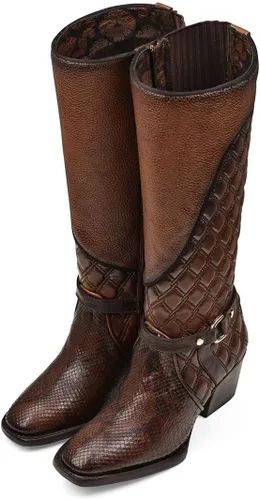 Vista 8 de Cuadra Botas altas para mujer en piel de pitón auténtica, color marrón