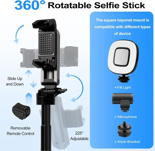 Vista 4 de Mini trípode 3 en 1, palo selfie para iPhone, trípode para iPhone con control remoto, trípodes de viaje ligeros para grabación de video selfie