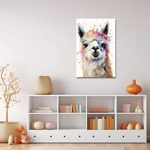 Vista 2 de LZIMU Lienzo de alpaca en acuarela, divertido póster de alpaca, impresiones de lindos animales, obras de arte coloridas para guardería, decoración