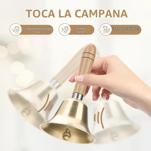Vista 5 de Flezoo Campana de mano súper ruidosa de latón de 3.15 pulgadas para la cena