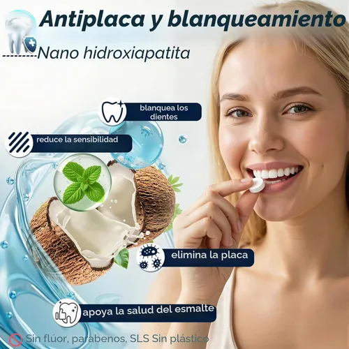 Vista 3 de Dr.Brian - Tabletas de pasta de dientes con nanohidroxiapatita, fluoruro y plástico sin xilitol, tableta masticable ecológica y apta para viajes