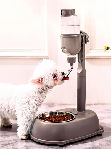 Vista 4 de Dispensador de agua para mascotas, cuenco dispensador de agua para mascotas, 2 en 1, 16.9 fl oz, multifuncional, altura desmontable con soporte
