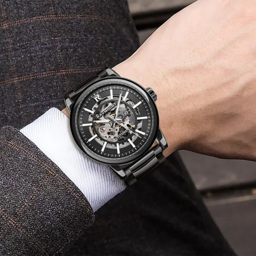 Vista 3 de FORSINING Men's Automatic Watch with Mechanical Movement, Skeleton Dial and Stainless Steel Band