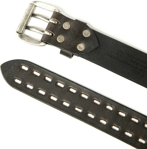 Vista 3 de BG247 Cinturón casual de cuero hecho a mano para hombre con hebilla de doble punta Negro