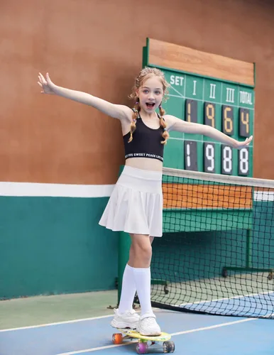 Vista 8 de Arshiner Faldas de tenis para niña con pantalones cortos, falda plisada atlética, falda pantalón de entrenamiento con bolsillos para niños de 4 a 13