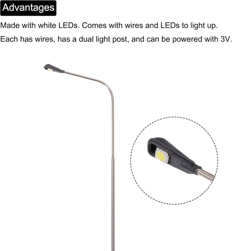 Vista 4 de MECCANIXITY Modelo ferroviario LED farol lámparas poste luces blancas 1/50 escala 7.9 in 7.87 pulgadas 3V, paquete de 4