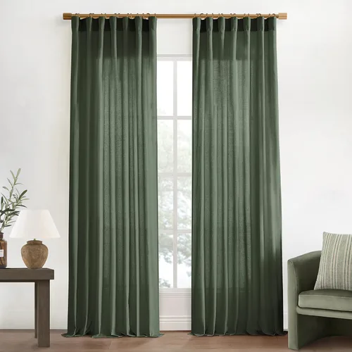 Vista 26 de XTMYI - Cortinas transparentes de 54 pulgadas de largo, juego de 2 paneles para baño, cortinas cortas de lino y algodón con semi privacidad