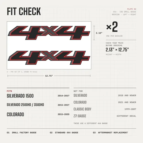 Vista 3 de GOLD HOOK Calcomanías de repuesto para cabecera de 4 x 4 de la serie premium para Chevy Silverado, calcomanías de vinilo metálico troqueladas, par