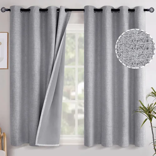 Vista 33 de YoungsTex - Cortinas opacas de lino para dormitorio, oscurecimiento de la habitación, cortinas con textura de lino, paneles con aislamiento térmico
