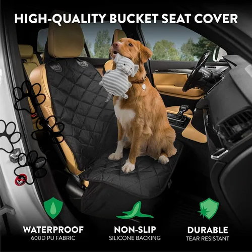 Vista 2 de Plush Paws Products Protector de asiento de coche premium Costuras de diamante Lavable e impermeable para asiento delantero para perro, camión