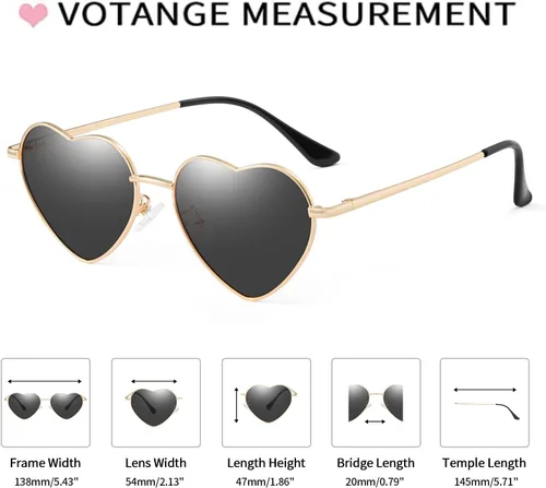 Vista 4 de Gafas de sol polarizadas con forma de corazón para mujer, con marco de metal, protección UV, A1 marco dorado lente rosa