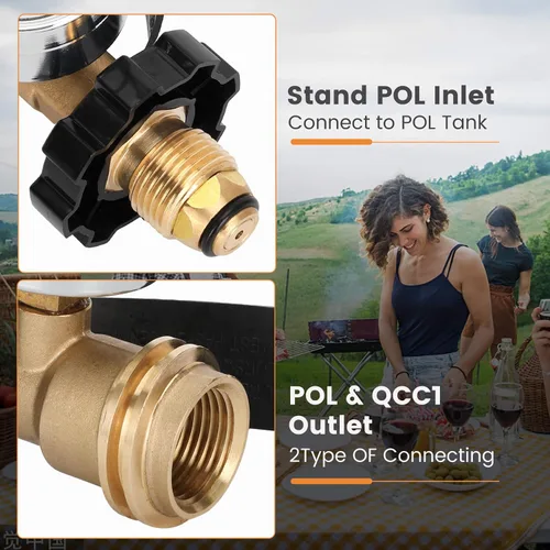Vista 9 de Adaptador de medidor de tanque de propano de 100 libras que convierte la válvula de tanque POL LP a QCC1, medidor de propano actualizado para tanque