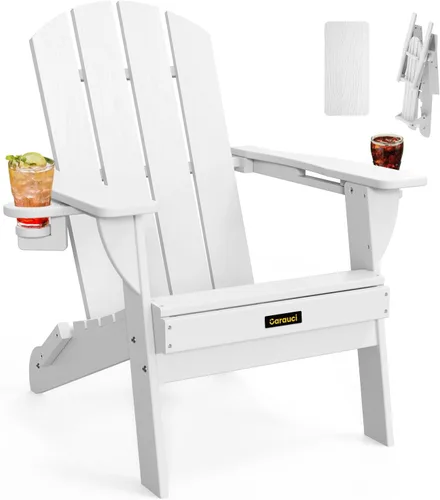 Vista 29 de Silla Adirondack Plegable, Sillas Adirondack de Plástico con Textura de Madera con 2 Portavasos, Silla para Hoguera de HDPE Resistente a