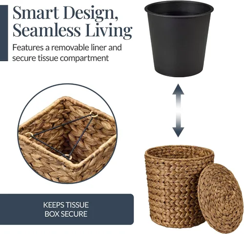 Vista 7 de Best Choice Products 6PC Bathroom Accessories Set, Vanity Trays, qtip Canister, Square Tissue Box Cover, Small Wicker Trash Can, Toilet Paper