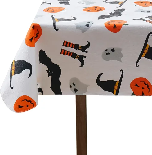 Vista 9 de Serafina Home Mantel de vinilo de Halloween: vinilo PEVA con mantel de respaldo de franela reutilizable (Jack O Lantern, 52 "x 70")