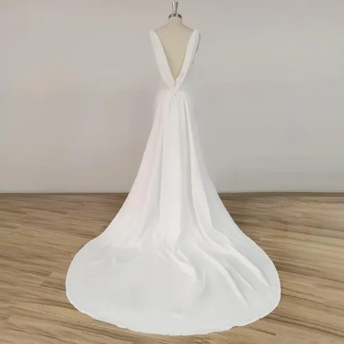 Vista 7 de SHANDUO - Vestido de novia con cuello en V, estilo bohemio, con tirantes delgados, sirena de satén, vestido de noche con cola