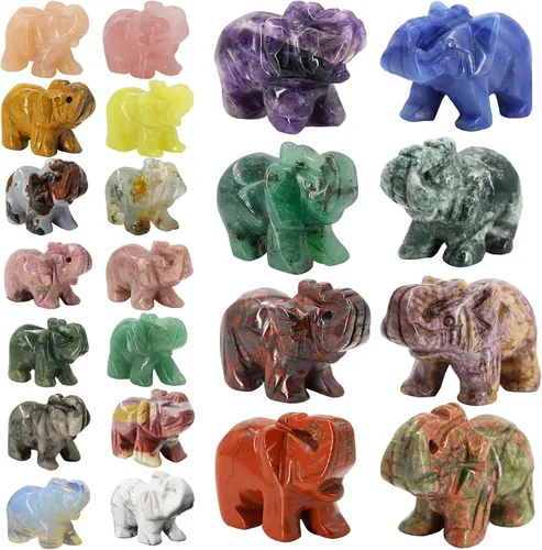 Vista 11 de Figuras de elefante con piedras preciosas de jade blanco, 1 unidad, figuras de elefante pequeño, estatuas de animales de cristal curativo talladas a