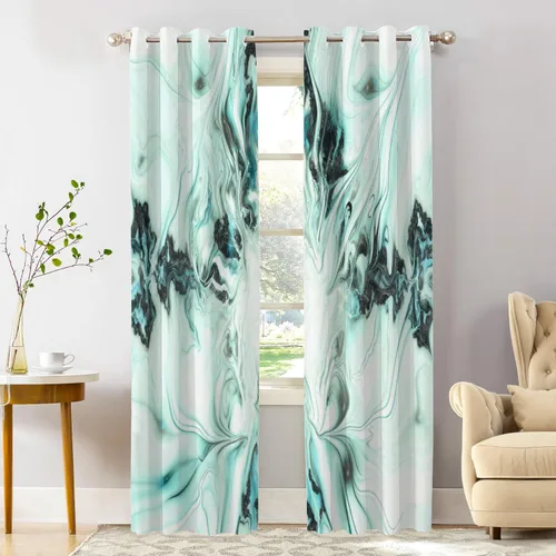 Vista 27 de Shrahala Blue Bright Blackout Curtain Tiers, Colorful Acrylic Paint Pour Abstract Design Kitchen Valance Light Blocking Tier Drapes with Rod Pocket
