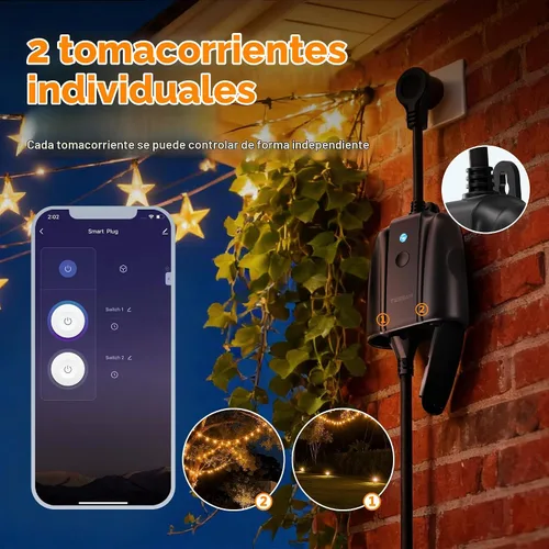 Vista 9 de Enchufe Inteligente para Exteriores Impermeable, TESSAN Enchufe WiFi Inteligente Compatible con Alexa, Google Assistant, Regleta de Alimentación