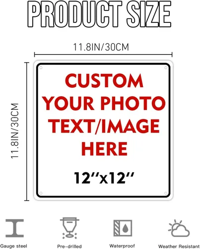 Vista 3 de Letreros personalizados de metal para exteriores de 12 x 12 pulgadas, a prueba de óxido, letreros de jardín, letreros de seguridad, letreros