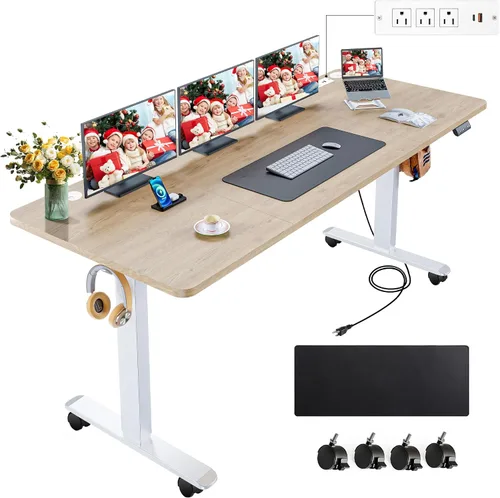 Vista 23 de farexon - Escritorio de pie de 48 x 24 pulgadas, escritorio eléctrico de altura ajustable con estación de carga, escritorio para trabajar de pie