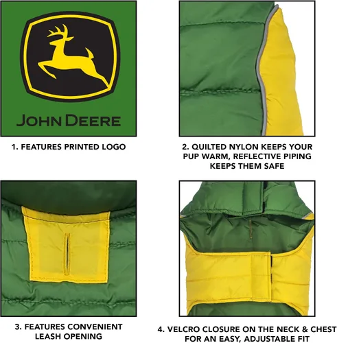 Vista 3 de Pets First John Deere - Chaleco acolchado para perros y gatos, talla S. Abrigo para perro cálido, acogedor e impermeable, para perros y gatos
