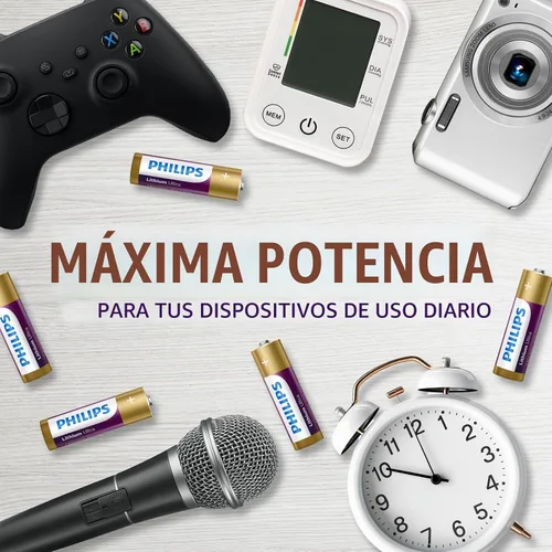 Vista 7 de PHILIPS Paquete de 8 baterías AA de litio, batería doble AA de litio de larga duración, pilas AA de alta capacidad de 1.5 V para dispositivos
