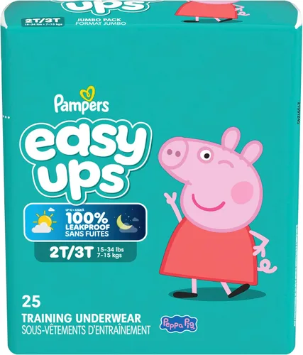 Vista 13 de Easy Ups - Pantalones de entrenamiento para niñas y niños, talla 4 (2T3T), 25 unidades, ropa interior absorbente de Peppa Pig, hasta un 100% a