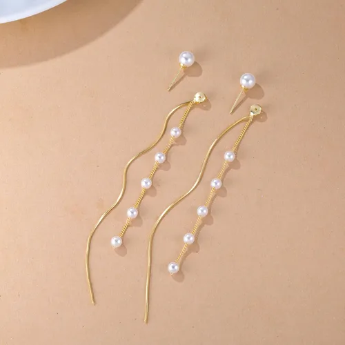 Vista 4 de SLUYNZ Aretes colgantes de plata de ley 925 con perlas de concha de imitación para mujer, elegantes aretes largos con borlas, aretes colgantes