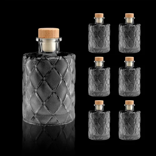 Vista 10 de PTSGCAI Botellas de vidrio transparentes de 6 oz - 200ml [Pack de 6] Botellas de vidrio con base pesada con tapa T para vino, bebidas, aceite 1