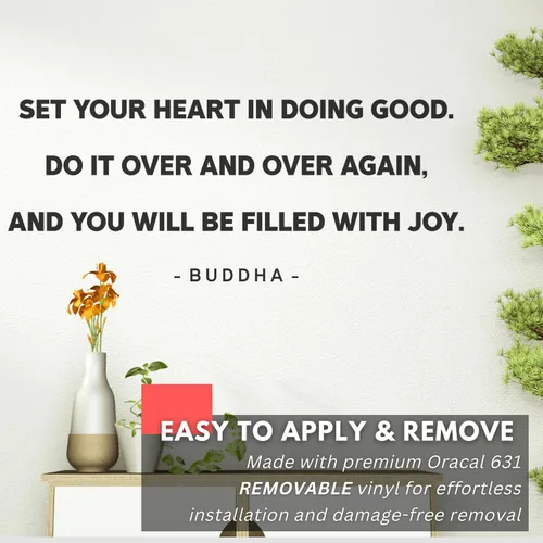 Vista 4 de My Vinyl Story - Set Your Heart - Calcomanía inspiradora de Buda motivacional para pared, con cita artística, frase de afirmación positiva, Zen